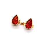9K Yellow Gold Pear Fire Opal Stud Earrings