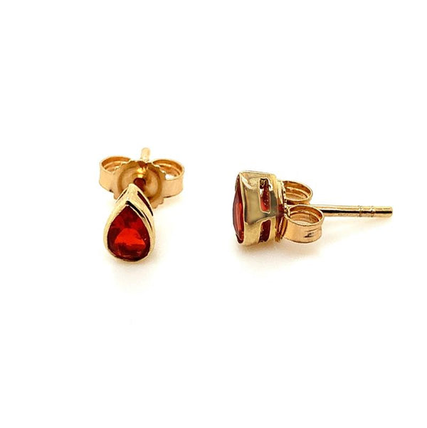 9K Yellow Gold Pear Fire Opal Stud Earrings