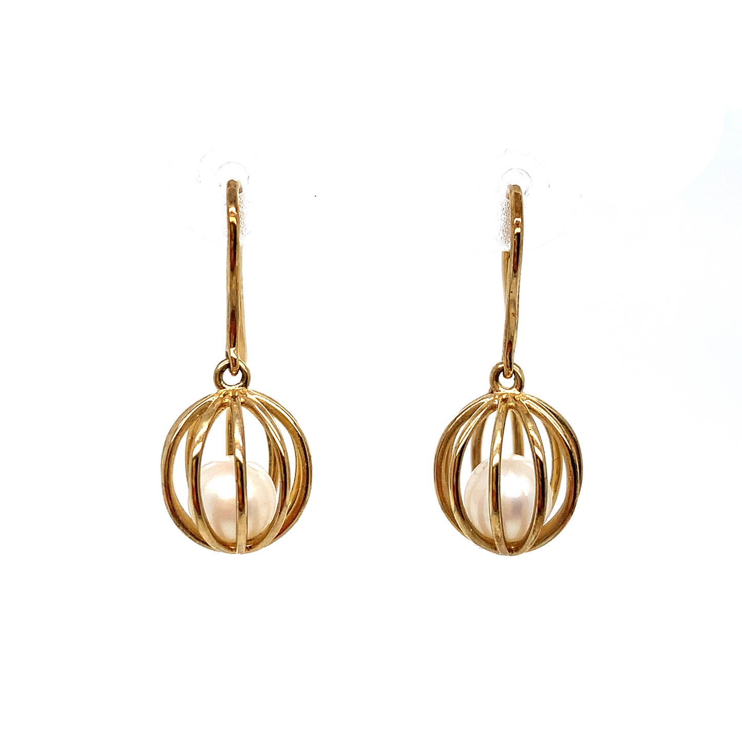 9K Yellow Gold Caged Pearl Drop Earrings