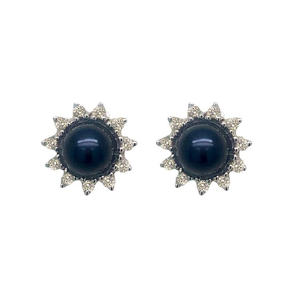 9K White Gold Pearl & Diamond Stud Earrings
