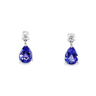 18K White Gold Pear Tanzanite & Diamonds Stud Earrings