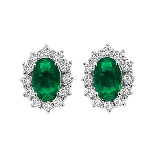 9K White Gold Emerald & Diamond Halo Earrings