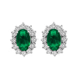 9K White Gold Emerald & Diamond Halo Earrings