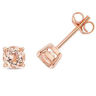 9ct Rose Gold Round Morganite Stud Earrings