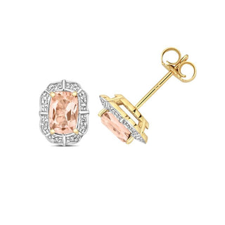 9K Yellow Gold Oval Morganite and Diamond Stud Earrings