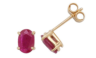 9ct Yellow Gold Oval Ruby Stud Earrings