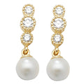 9ct Yellow Gold CZ and Pearl Set Drop Earrings