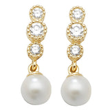 9ct Yellow Gold CZ and Pearl Set Drop Earrings