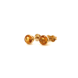 9K Yellow Gold Round Citrine Stud Earrings