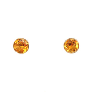 9K Yellow Gold Round Citrine Stud Earrings