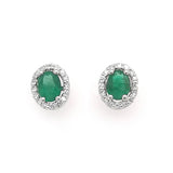18K White Gold Emerald and Diamond Stud Earrings
