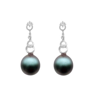 9K White Gold Pearl & Diamond Drop Earrings