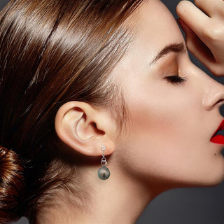 9K White Gold Pearl & Diamond Drop Earrings