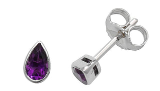 9K White Gold Pear Amethyst Stud Earrings