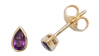 9K Yellow Gold Pear Amethyst Stud Earrings