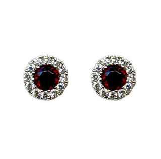 9K White Gold Garnet & Diamond Stud Earrings