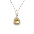 9K White Gold Citrine and Diamond Halo Pendant
