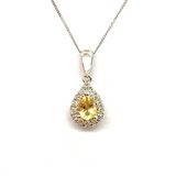 9K White Gold Citrine and Diamond Halo Pendant