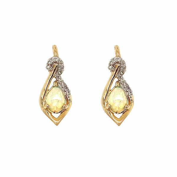 9ct Yellow Gold Opal & Diamond Earrings