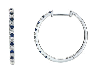 18K White Gold Sapphire & Daimond Hoop Earrings