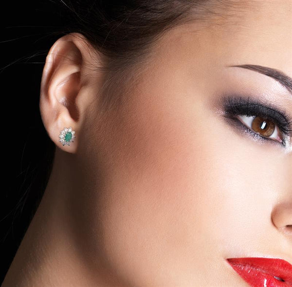 18K White Gold Emerald & Diamond Earrings