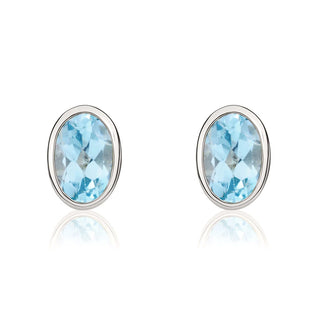 9K White Gold Oval Swiss Blue Topaz Stud Earrings