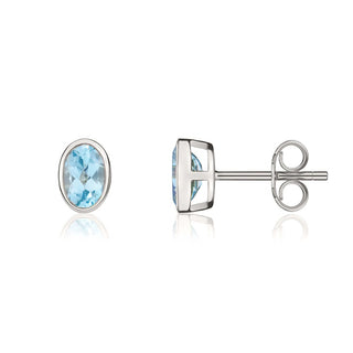 9K White Gold Oval Swiss Blue Topaz Stud Earrings