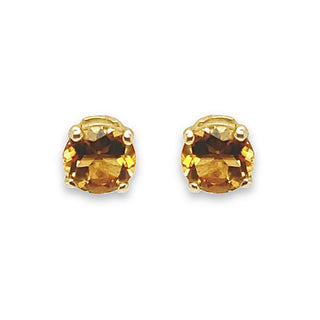 9K Yellow Gold Round Cut Citrine Stud Earrings