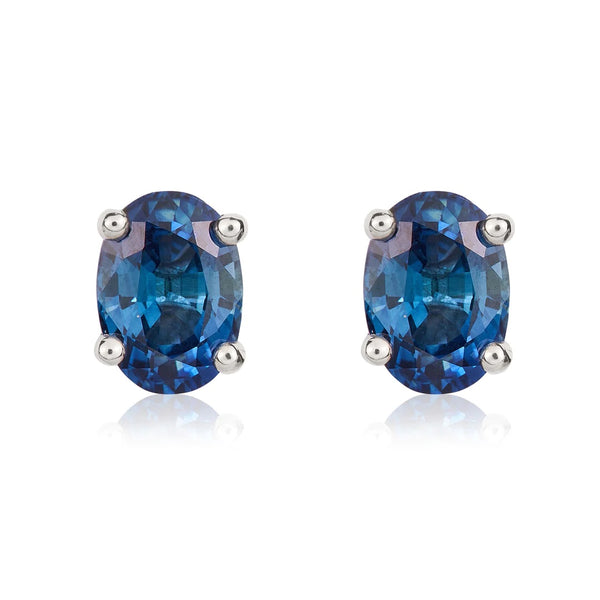 9K White Gold Sapphire Stud Earrings