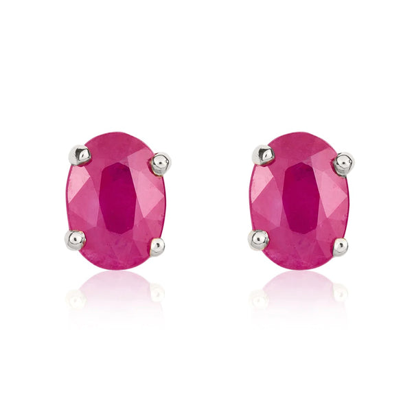 9K White Gold Oval Ruby Stud Earrings