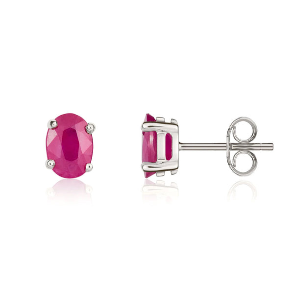 9K White Gold Oval Ruby Stud Earrings