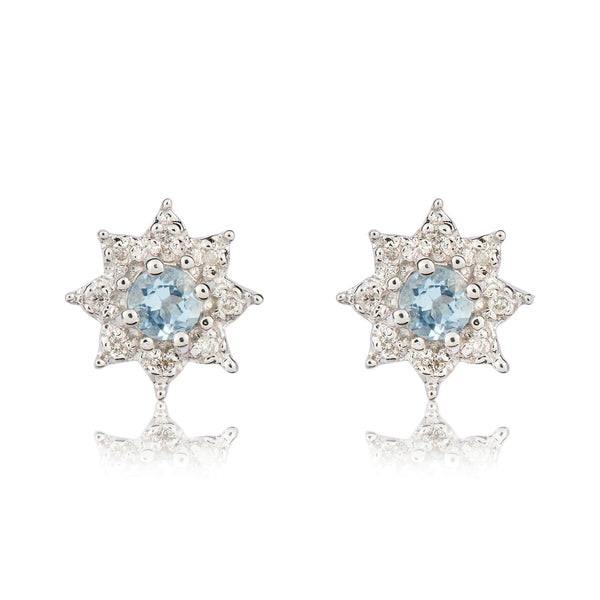 9K White Gold Aquamarine & Diamond Stud Earrings