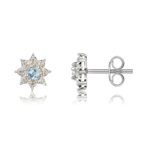 9K White Gold Aquamarine & Diamond Stud Earrings
