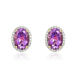 9K Yellow Gold Oval Amethyst & Diamond Earrings