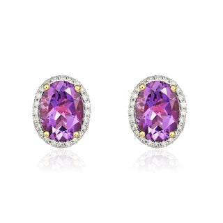 9K Yellow Gold Oval Amethyst & Diamond Earrings