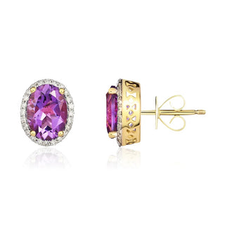 9K Yellow Gold Oval Amethyst & Diamond Earrings