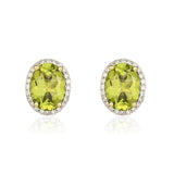 9K Yellow Gold Oval Peridot & Diamond Earrings