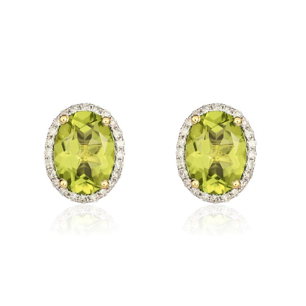9K Yellow Gold Oval Peridot & Diamond Earrings