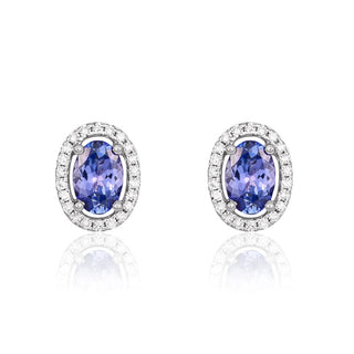 9K White Gold Tanzanite and Diamond Earrings