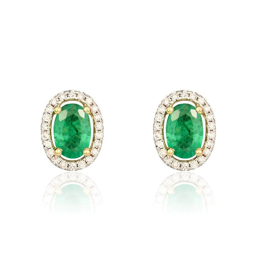 9K Yellow Gold Emerald and Diamond Earrings