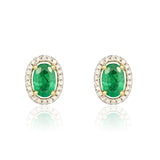 9K Yellow Gold Emerald and Diamond Earrings