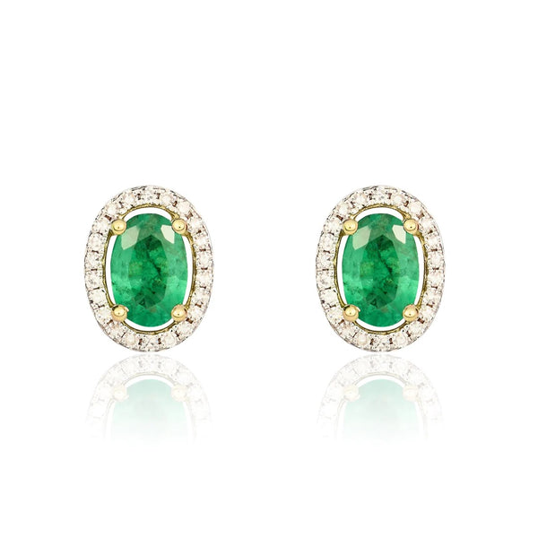 9K Yellow Gold Emerald and Diamond Earrings