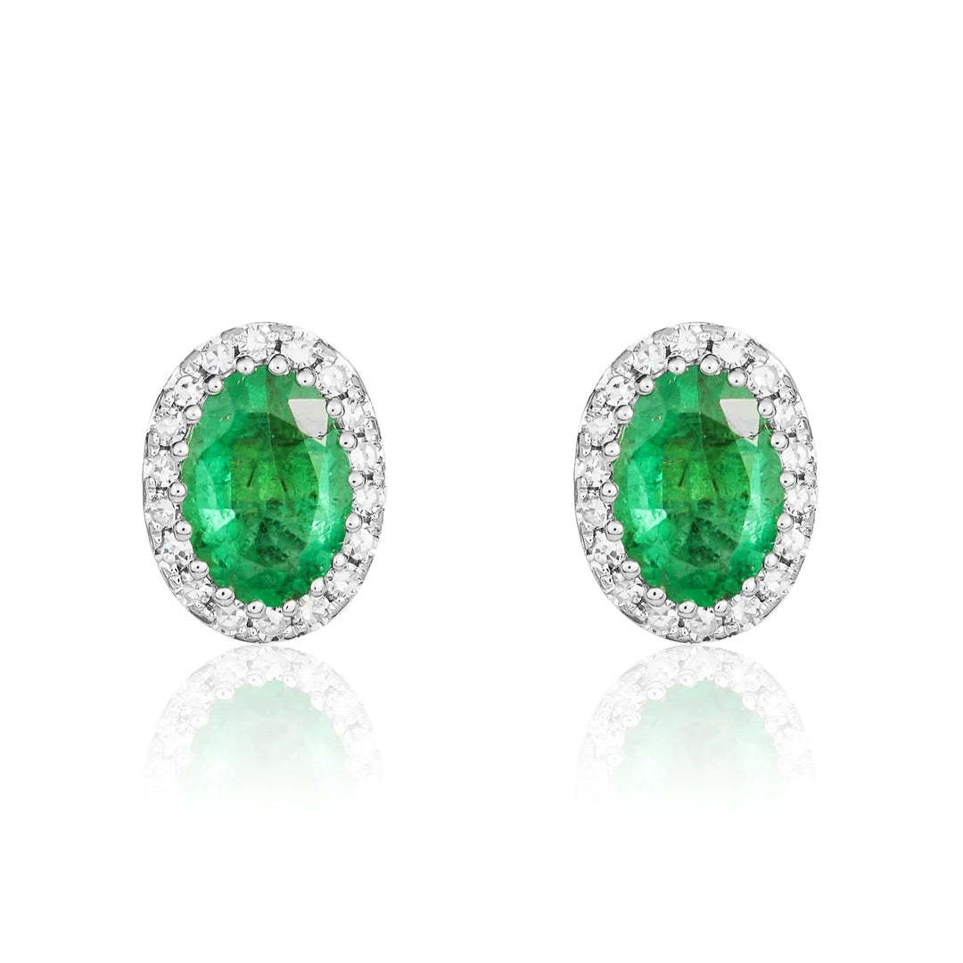 9K White Gold Emerald & Diamond Earrings