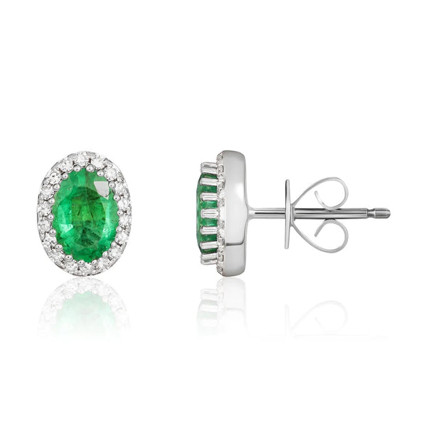 9K White Gold Emerald & Diamond Earrings