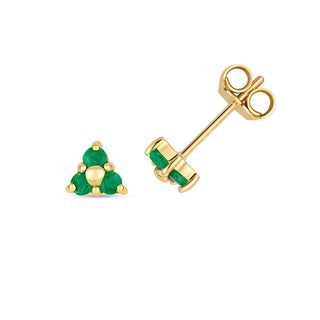 9K Yellow Gold Trefoil Emerald Stud Earrings