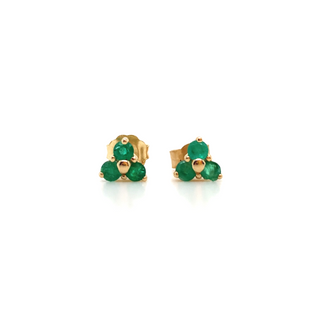 9K Yellow Gold Trefoil Emerald Stud Earrings