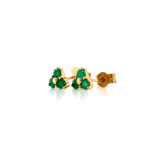 9K Yellow Gold Trefoil Emerald Stud Earrings