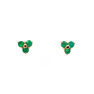 9K Yellow Gold Trefoil Emerald Stud Earrings