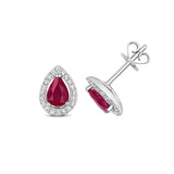 9K White Gold Ruby & Diamond Halo Studs