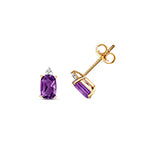 9ct Yellow Gold Oval Cut Amethyst & Diamond Stud Earrings